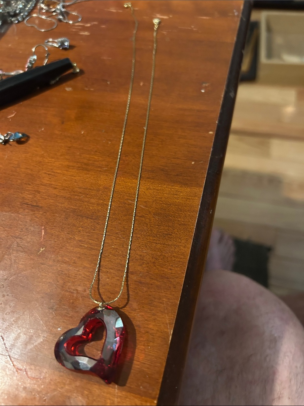 Swarovski Gold-Tone Chain with Red Crystal Heart Pendant
